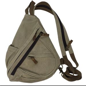 Canvas Sling Bag Unisex Khaki Crossbody Backpack Shoulder Daypack Conceal Carry